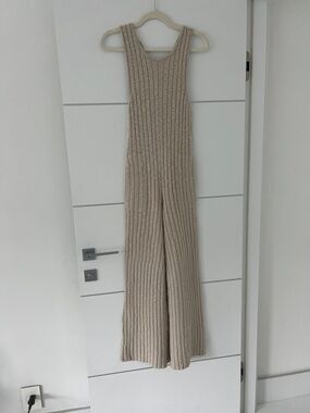 Together Ribbed Knit Sleeveless Jumpsuit in Beige